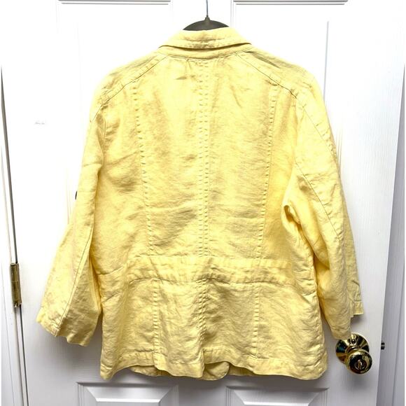 Chico's Butter Yellow Linen Blazer, Tab Sleeves, Big Buttons, Women's 12 or 14 - Picture 3 of 5
